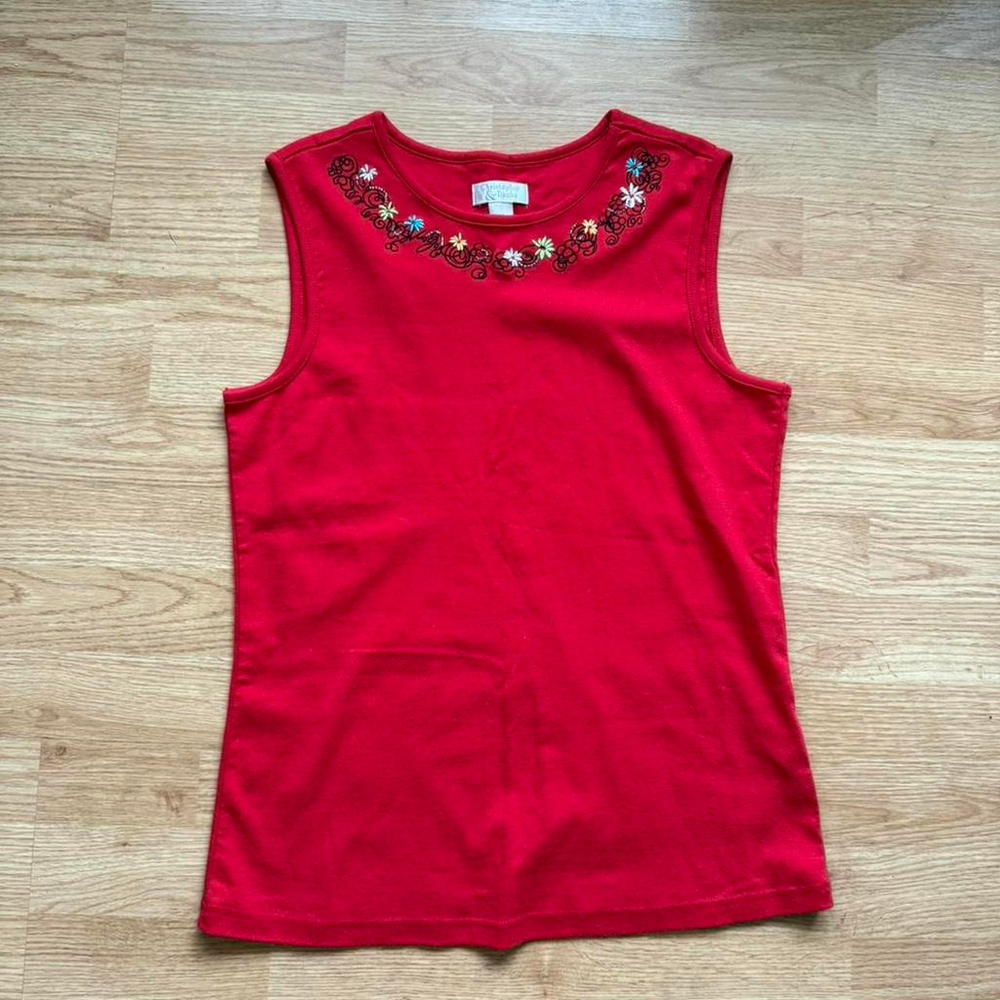 Vintage Red Floral Embroidered Christopher and Banks Tank Top 🌸